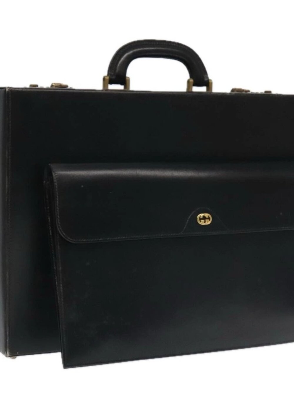 GUCCI Business Bag Leather Black Auth 93060